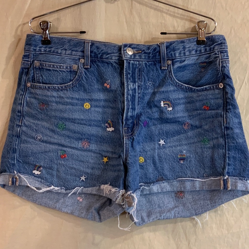 American Eagle 90’s Boyfriend Embroidered Denim Women's Shorts - Blue